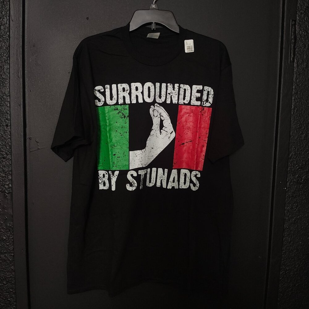 NWT Port & Company "Surrounded By Stunads" Italian Hand Gesture Tee XL